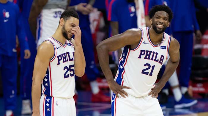 Former Philadelphia 76ers teammates Ben Simmons and Joel Embiid.